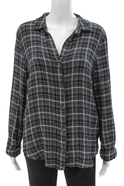 Bella Dahl Women Black Plaid Basic Button-Up Collared Long Sleeve Top Size M