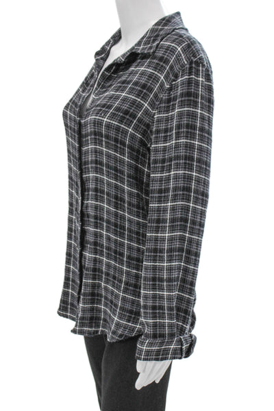 Bella Dahl Women Black Plaid Basic Button-Up Collared Long Sleeve Top Size M