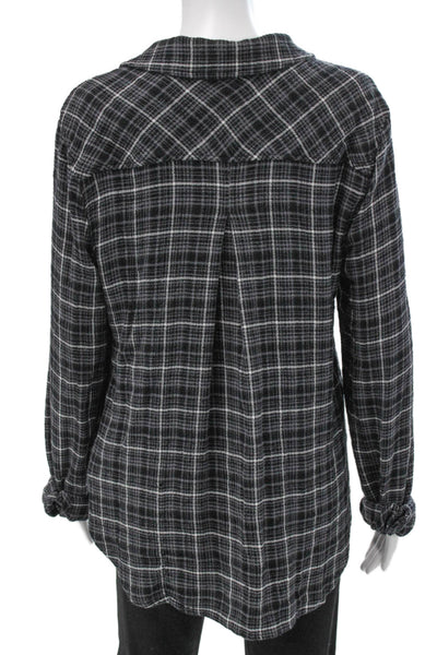 Bella Dahl Women Black Plaid Basic Button-Up Collared Long Sleeve Top Size M