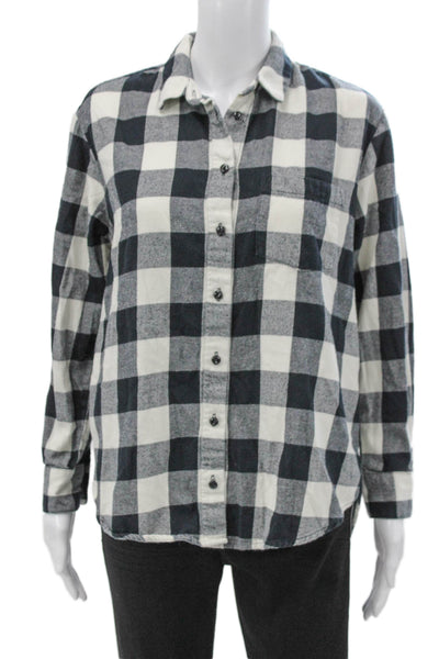 Madewell Women Plaid Cotton Collared Long Sleeve Basic Button-Up Size S