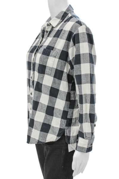 Madewell Women Plaid Cotton Collared Long Sleeve Basic Button-Up Size S