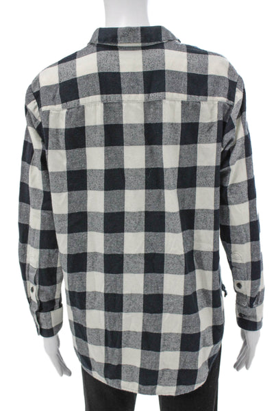 Madewell Women Plaid Cotton Collared Long Sleeve Basic Button-Up Size S