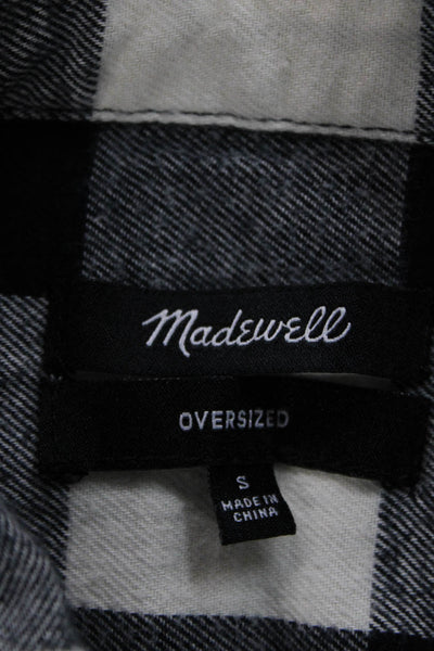 Madewell Women Plaid Cotton Collared Long Sleeve Basic Button-Up Size S