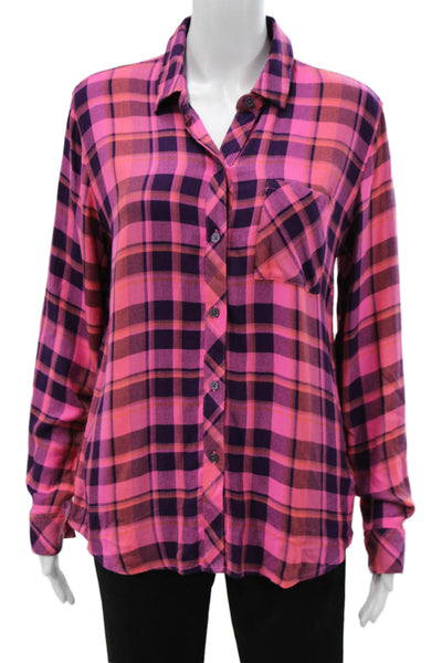 Rails Women Basic Button-Up Pink Plaid Rayon Collared Long Sleeve Fall Size S