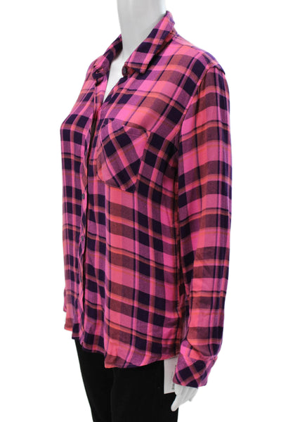 Rails Women Basic Button-Up Pink Plaid Rayon Collared Long Sleeve Fall Size S