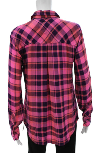 Rails Women Basic Button-Up Pink Plaid Rayon Collared Long Sleeve Fall Size S