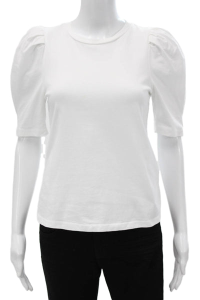 English Factory Women White Round Neck 100% Cotton Short Sleeve Blouse Size XS