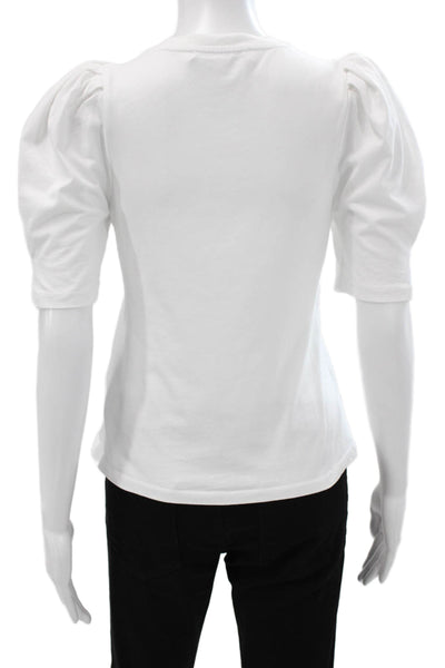 English Factory Women White Round Neck 100% Cotton Short Sleeve Blouse Size XS