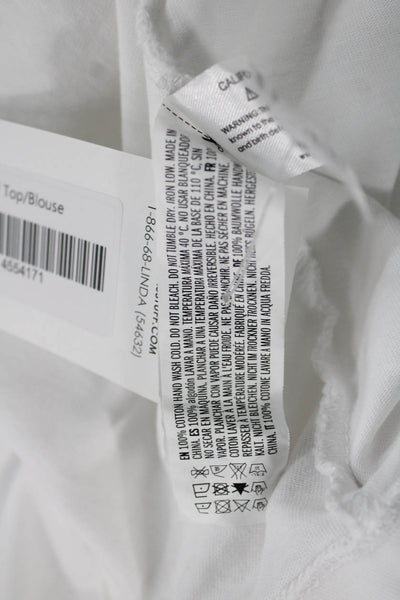 English Factory Women White Round Neck 100% Cotton Short Sleeve Blouse Size XS