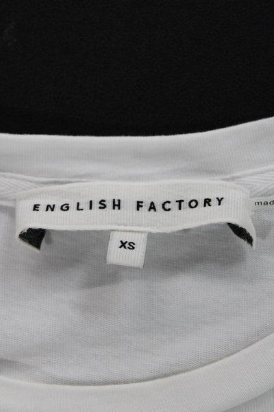 English Factory Women White Round Neck 100% Cotton Short Sleeve Blouse Size XS