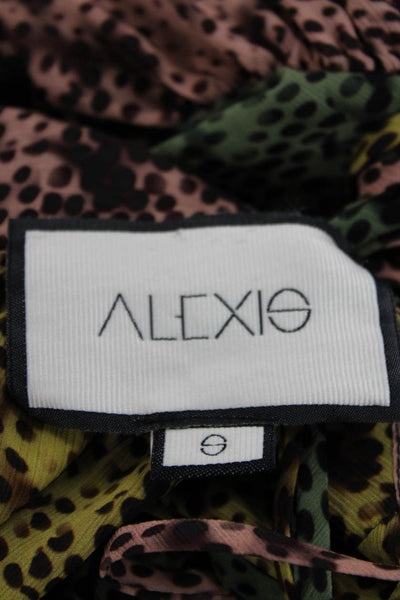 Alexis Womens Mini Dress V-Neck Animal Print Tie Waist Long Sleeve Size S