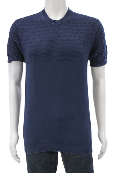 Karl Lagerfeld Mens Blue Geometric Crew Neck Short Sleeve Pullover Size M