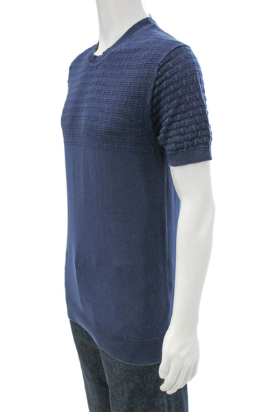 Karl Lagerfeld Mens Blue Geometric Crew Neck Short Sleeve Pullover Size M