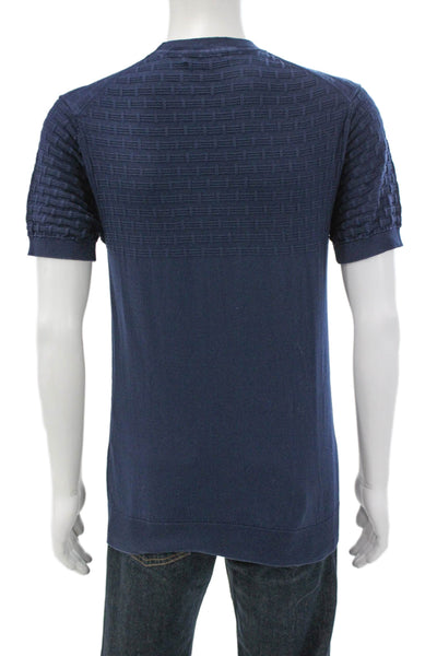 Karl Lagerfeld Mens Blue Geometric Crew Neck Short Sleeve Pullover Size M