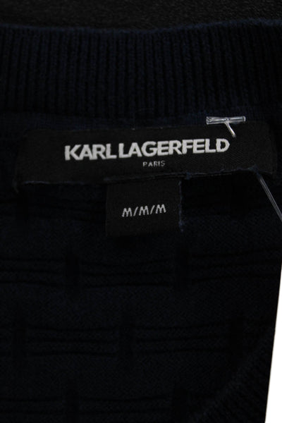 Karl Lagerfeld Mens Blue Geometric Crew Neck Short Sleeve Pullover Size M