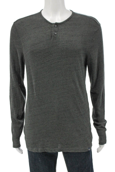 AG Mens Henley Basic Long Sleeve Gray Polyester T-Shirt Size M