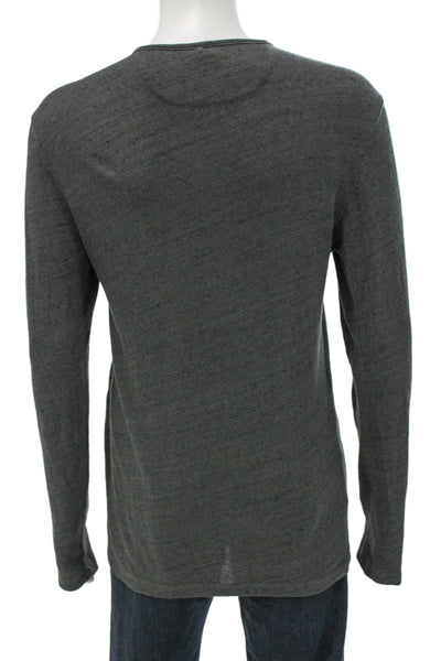 AG Mens Henley Basic Long Sleeve Gray Polyester T-Shirt Size M