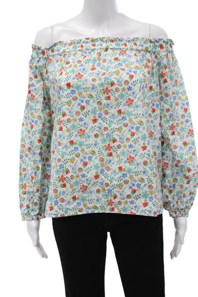 J Crew Women Floral Cotton Off the Shoulder Basic Blouse 3/4 Sleeve Size 14