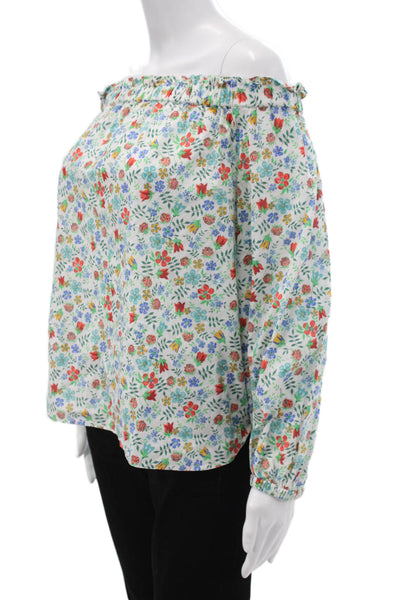 J Crew Women Floral Cotton Off the Shoulder Basic Blouse 3/4 Sleeve Size 14