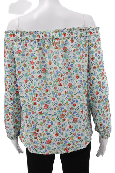 J Crew Women Floral Cotton Off the Shoulder Basic Blouse 3/4 Sleeve Size 14