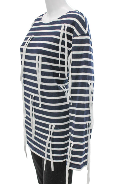 Goen. J Womens Striped Boat Neck Long Sleeve Tunic T-Shirt Blue Cotton Size 4