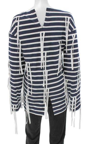 Goen. J Womens Striped Boat Neck Long Sleeve Tunic T-Shirt Blue Cotton Size 4
