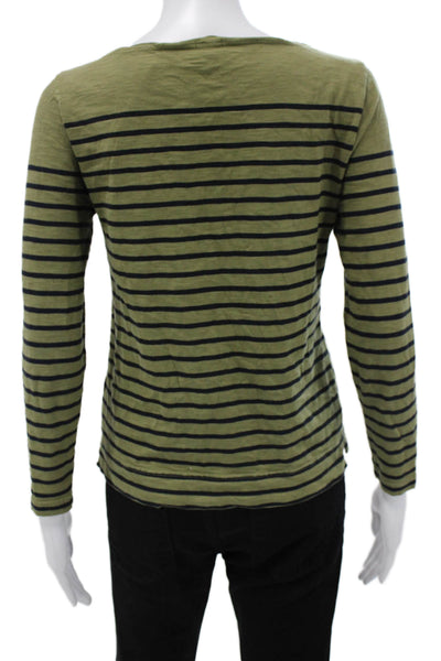 J Crew Womens Striped Boatneck Cotton Long Sleeve T Shirt Size XS