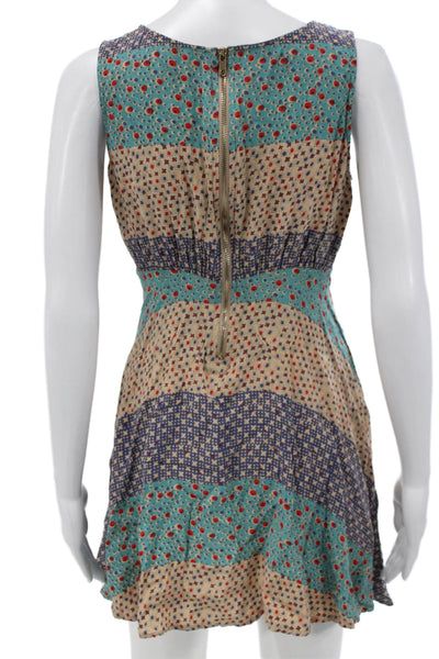 Free People Women Mini Patchwork Multicolor Sleeveless Round Neck Dress Size 4