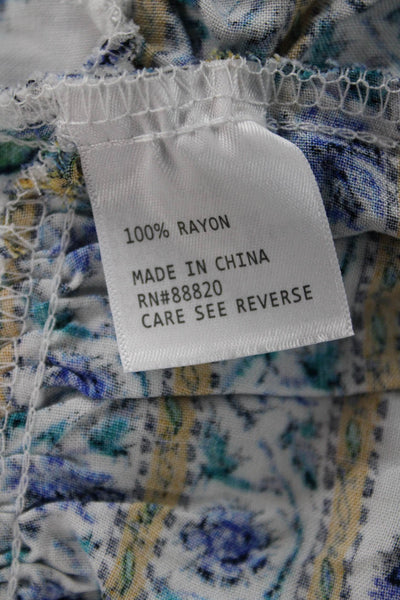 Nicole Miller Women Blue Floral Off the Shoulder Mini Dress Rayon Tie Size L