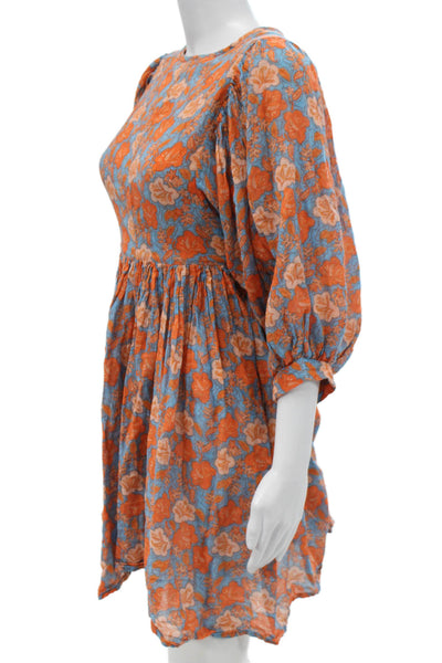 Sundry Women Mini Floral Cotton Dress Boat Neck 3/4 Sleeve Tie Size 2