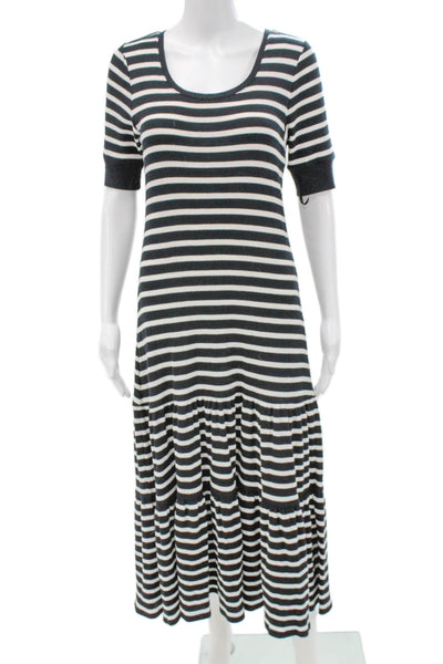 Lauren Ralph Lauren Women Maxi Striped Black Cotton Dress Short Sleeve Size M
