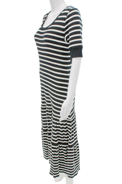 Lauren Ralph Lauren Women Maxi Striped Black Cotton Dress Short Sleeve Size M