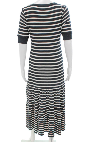 Lauren Ralph Lauren Women Maxi Striped Black Cotton Dress Short Sleeve Size M