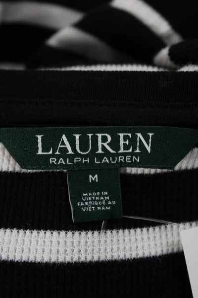 Lauren Ralph Lauren Women Maxi Striped Black Cotton Dress Short Sleeve Size M
