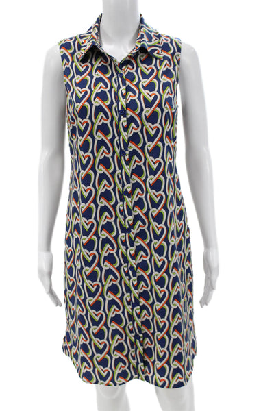 Cabi Women Shirt Dress Blue Geometric Button Sleeveless Knee-Length Size XS