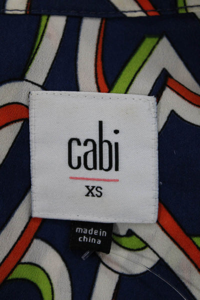 Cabi Women Shirt Dress Blue Geometric Button Sleeveless Knee-Length Size XS