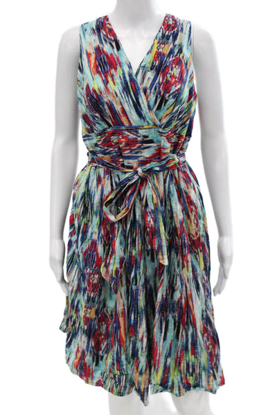 Rabbit Womens Wrap Dress Multicolor Cotton V-Neck Sleeveless Summer Size 14