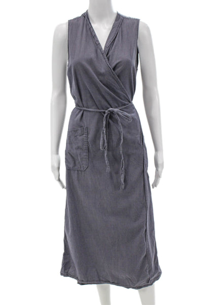 Engineered Garments Women Wrap Dress Gray V Neck Sleeveless Knee Length Size 2
