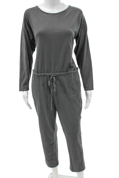 Zara Women Gray Knit Jumpsuit Long Sleeve Round Neck Drawstring Size M