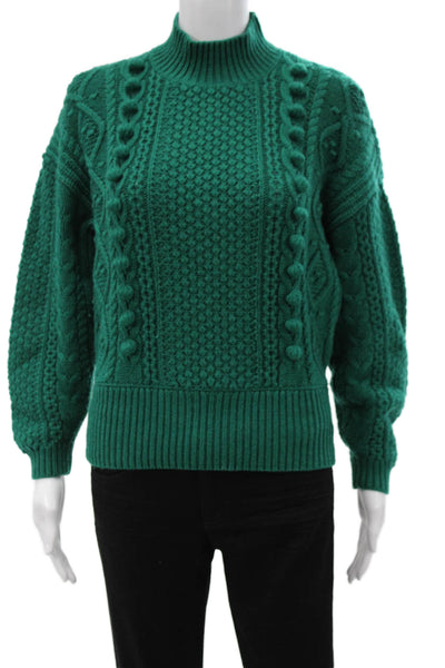 La Maille Sezane Womens Green Wool Cable Mock Neck Pullover Sweater Size XS