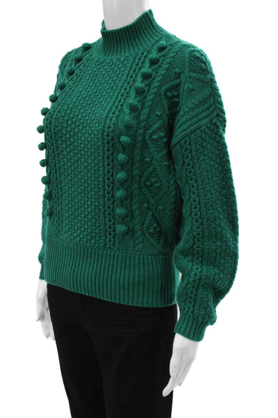 La Maille Sezane Womens Green Wool Cable Mock Neck Pullover Sweater Size XS