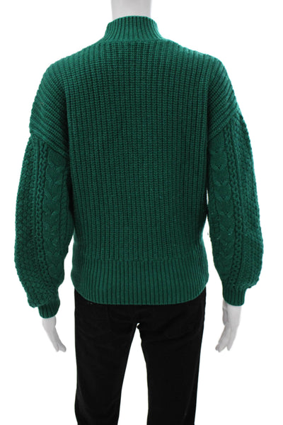 La Maille Sezane Womens Green Wool Cable Mock Neck Pullover Sweater Size XS