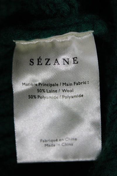 La Maille Sezane Womens Green Wool Cable Mock Neck Pullover Sweater Size XS