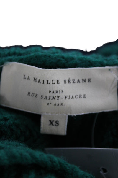 La Maille Sezane Womens Green Wool Cable Mock Neck Pullover Sweater Size XS