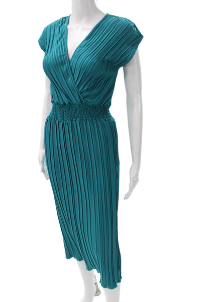 DKNY Women Wrap Dress Green V-Neck Short Sleeve Polyester Size 10
