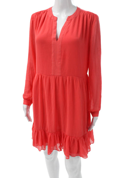 Vince Camuto Women Orange V-Neck Long Sleeve Shift Dress Size S