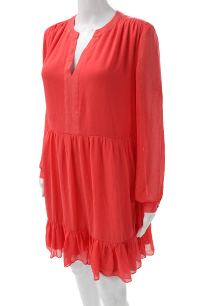 Vince Camuto Women Orange V-Neck Long Sleeve Shift Dress Size S