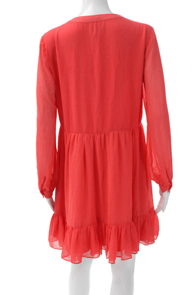 Vince Camuto Women Orange V-Neck Long Sleeve Shift Dress Size S