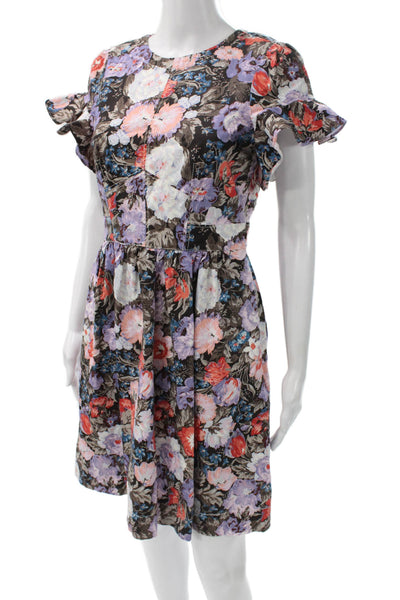 Rebecca Taylor Womens Fit & Flare Floral Cotton Dress Knee Length Button Size 8