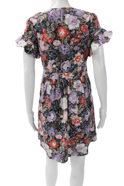 Rebecca Taylor Womens Fit & Flare Floral Cotton Dress Knee Length Button Size 8